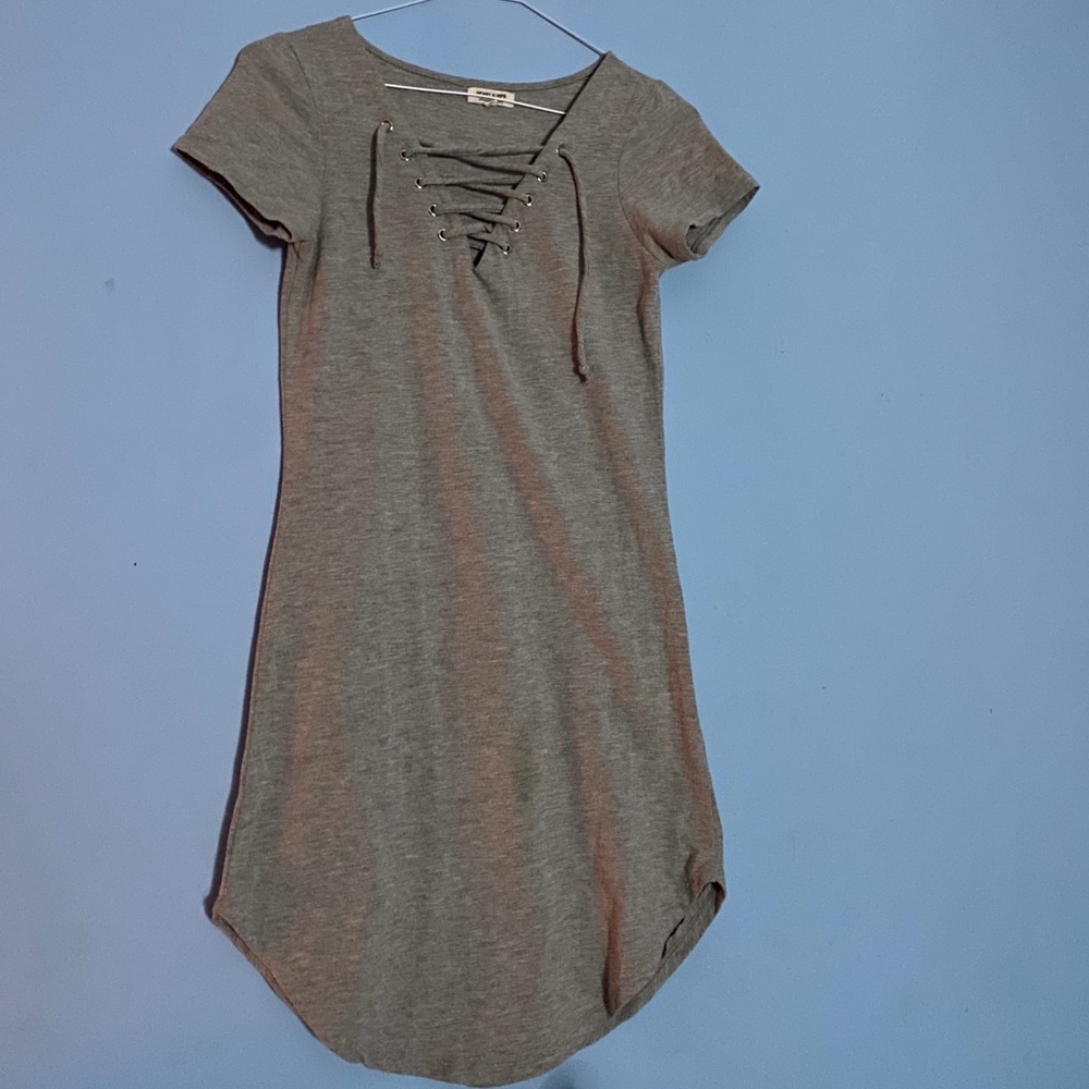 Laced up grey T-shirt dress